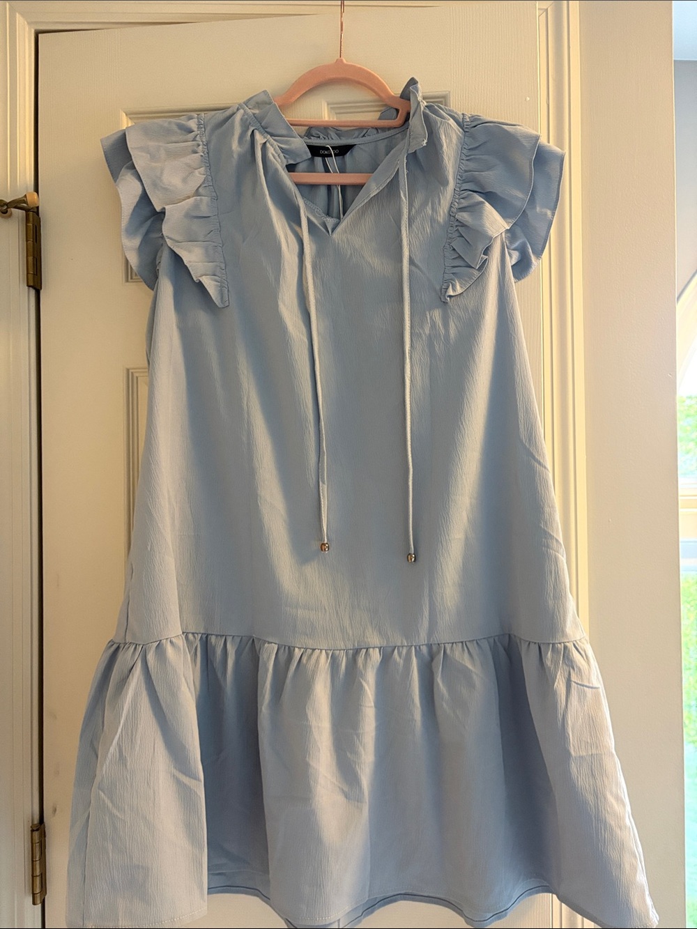 Light Blue Ruffle Sleeve Dress